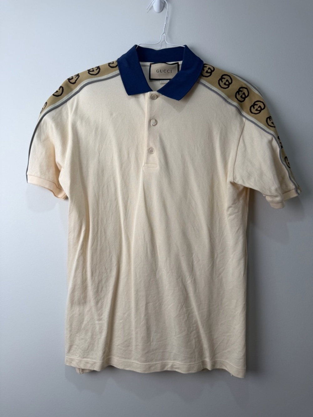 Gucci Men's Cream Polo Shirt Size M Short Sleeve Regular Fit Like New
